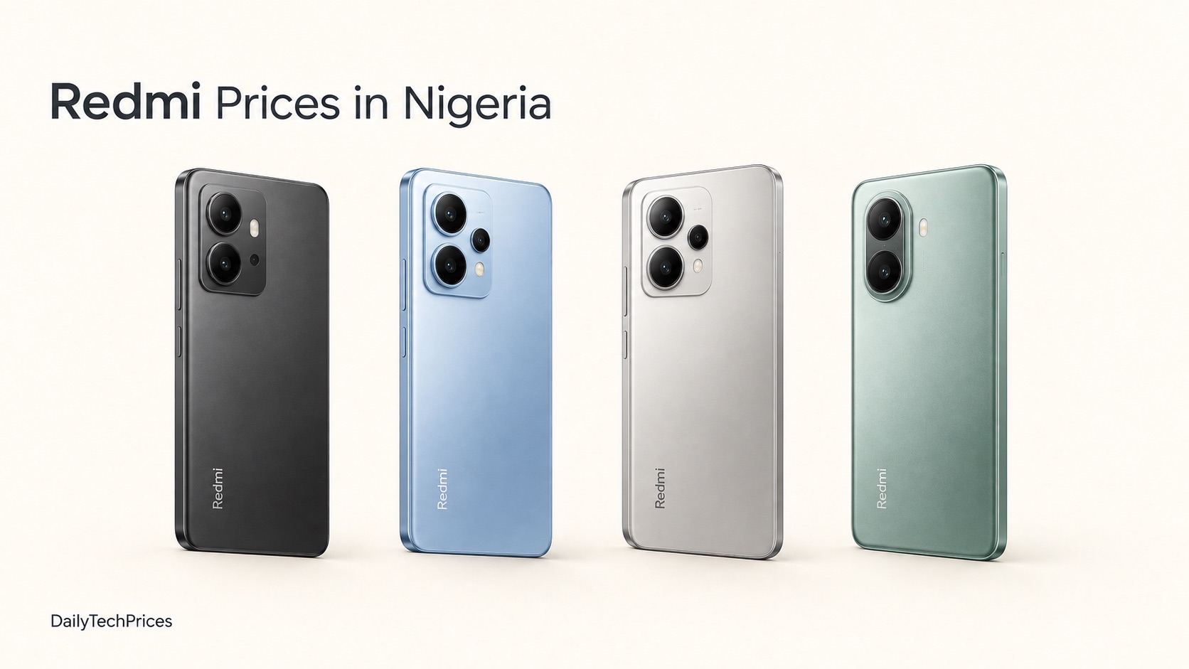AI illustration of four Redmi-style phones shown from the back