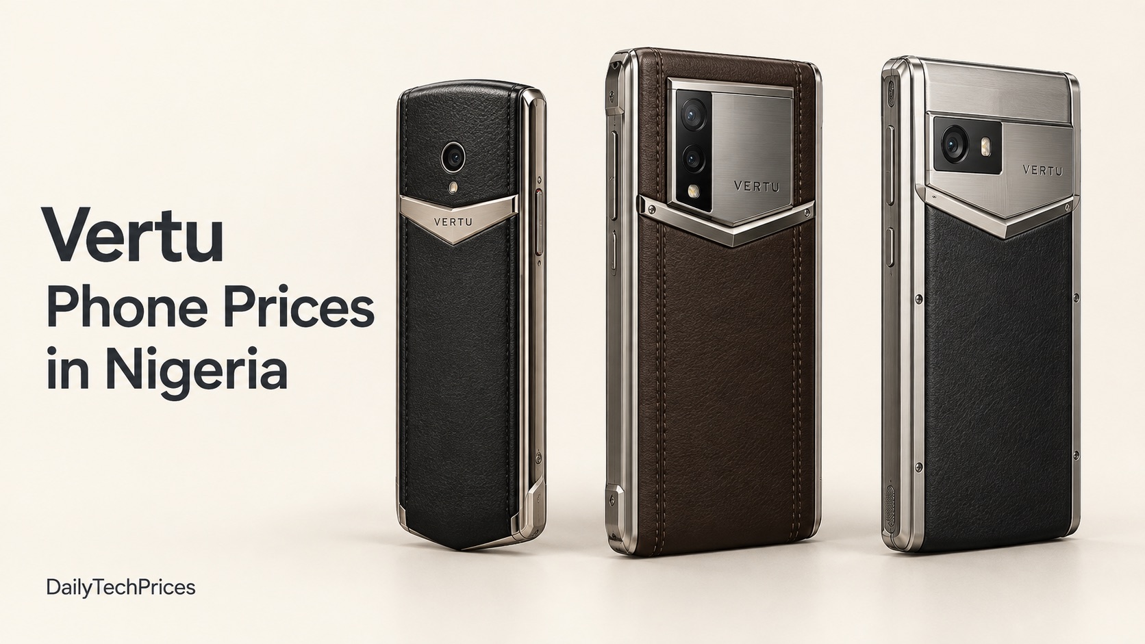 AI illustration of three leather-and-metal Vertu-style luxury phones